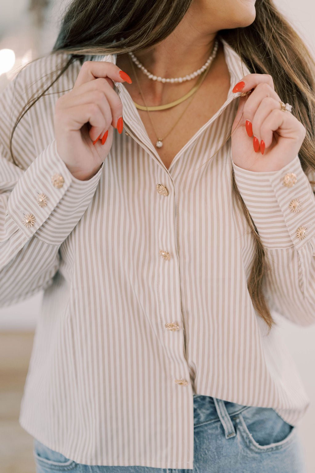 Soho Sunset Button Down Striped Top - Tops - Blouses - Able