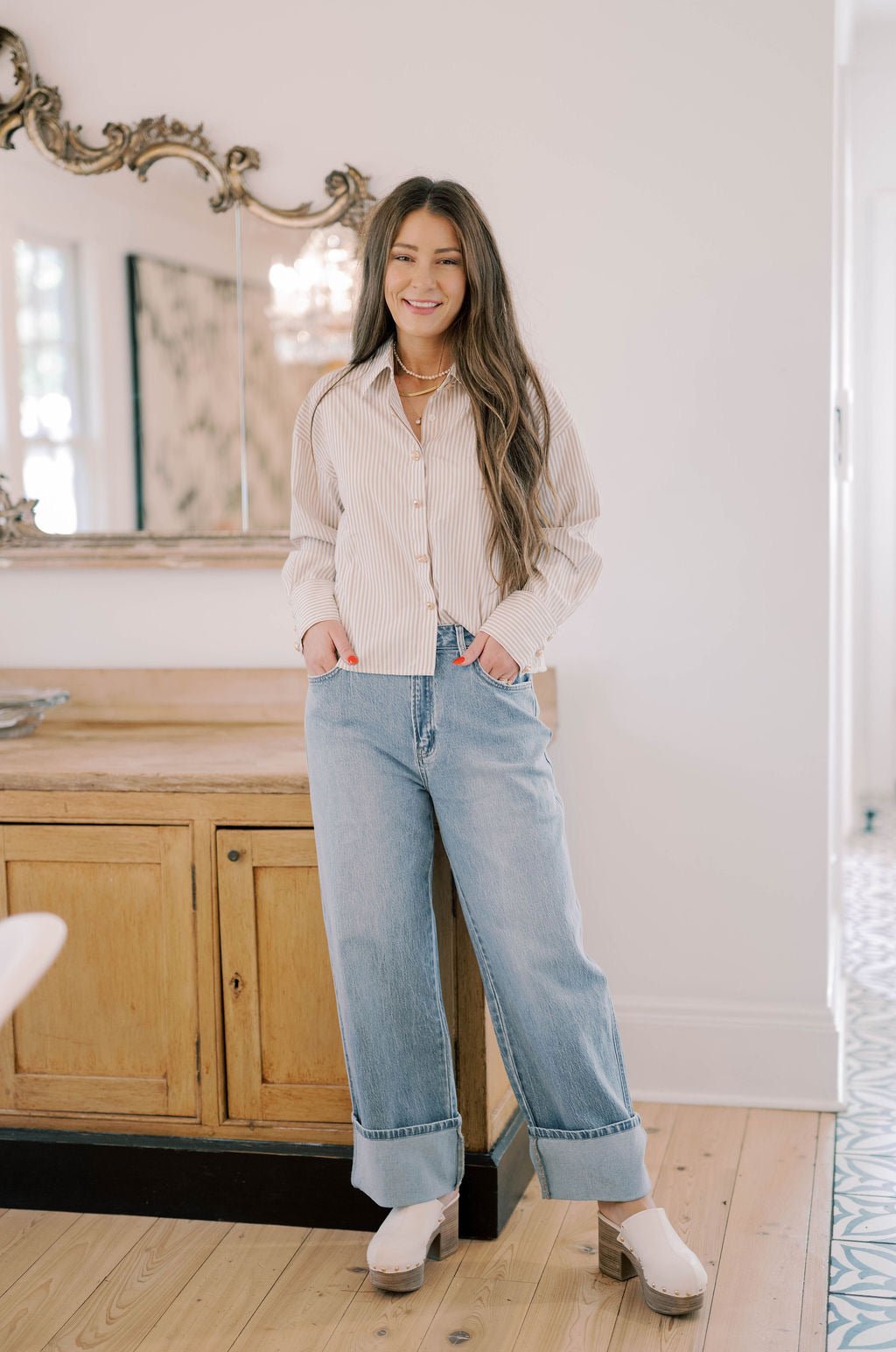 Soho Sunset Button Down Striped Top - Tops - Blouses - Able