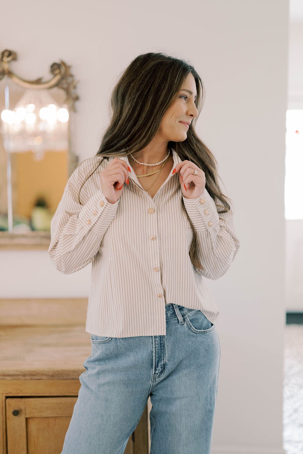 Soho Sunset Button Down Striped Top - Tops - Blouses - Able