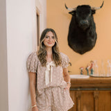 Soho Views Gingham Embroidered Short Sleeve Top - Tops - Blouses - Peach Love CA