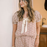 Soho Views Gingham Embroidered Short Sleeve Top - Tops - Blouses - Peach Love CA
