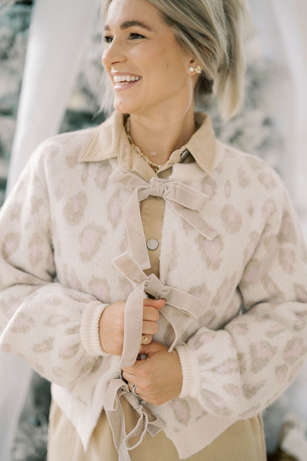 Storybook Charm Leopard Cardigan Sweater - Tops - Sweaters - Peach Love CA