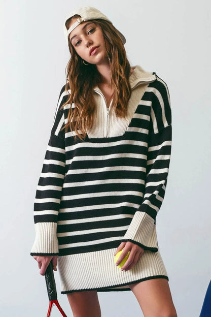 Striped-collar sweater dress: great for running around or hitting the road - rock it with some kicks!
