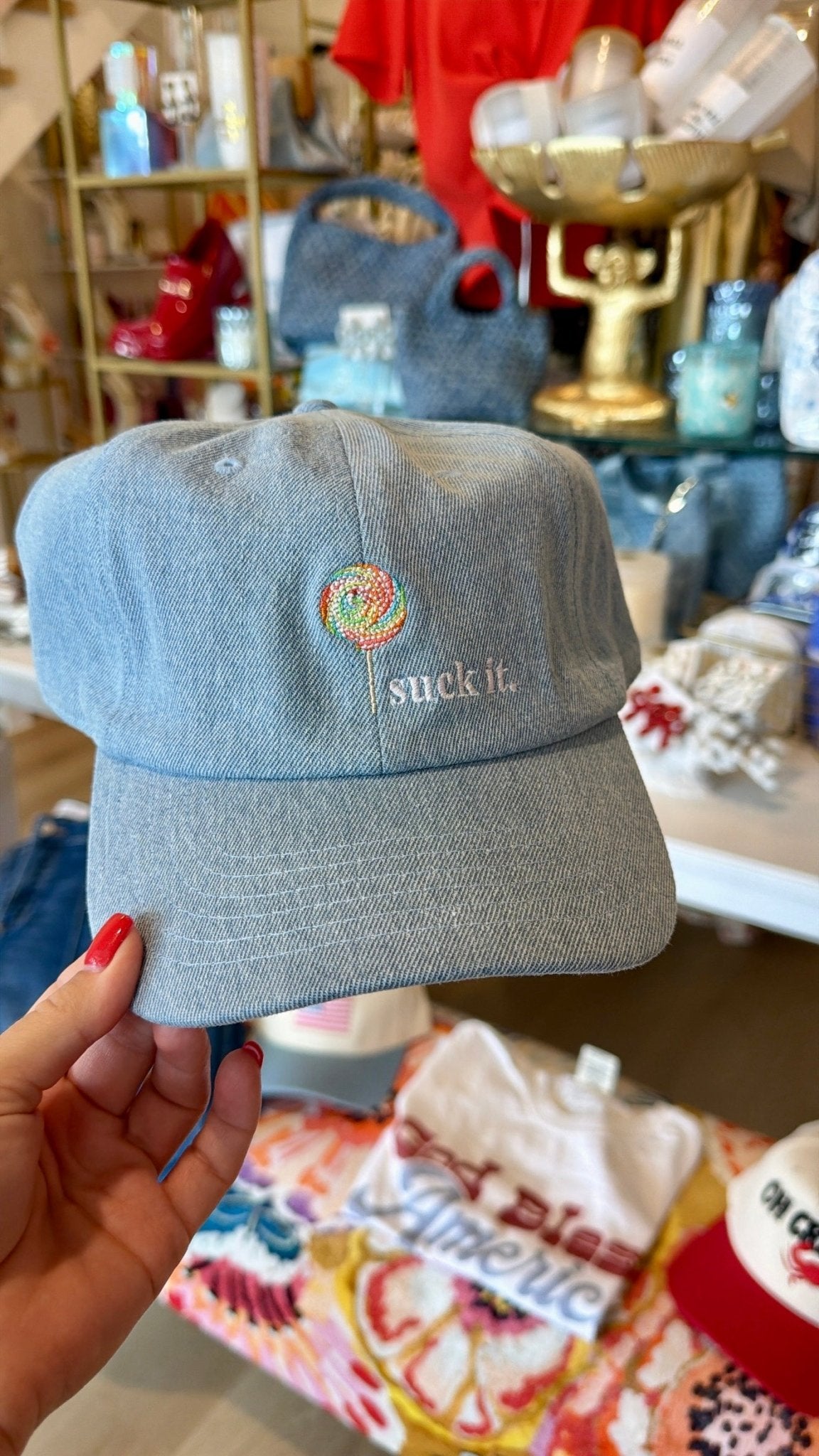 Suck It Denim Dad Hat - Accessories - Hats - Happiest