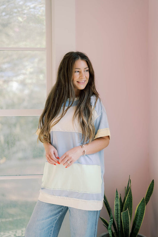 Sweet Smile Colorblock Oversized Tee - Tops - Tees - Peach Love CA