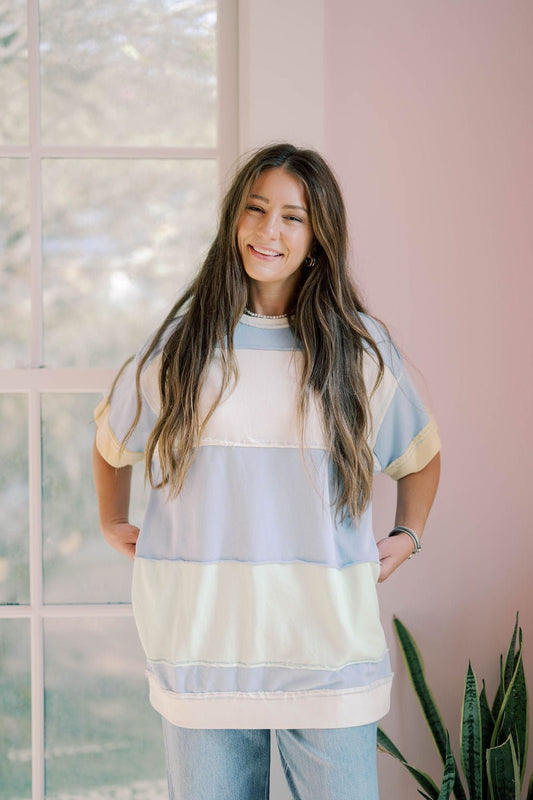 Sweet Smile Colorblock Oversized Tee - Tops - Tees - Peach Love CA