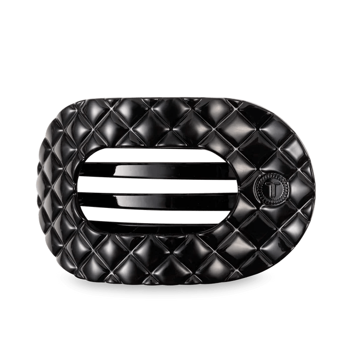 TELETIES - Jet Black Quilted Large Flat Round Hair Clip - Accessories - Hair - Teleties