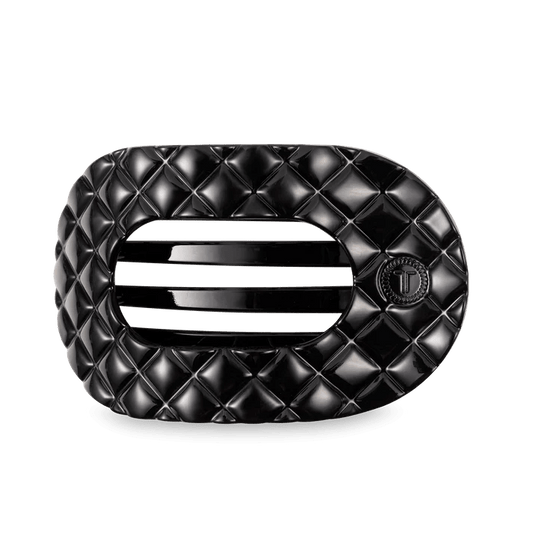 TELETIES - Jet Black Quilted Large Flat Round Hair Clip - Accessories - Hair - Teleties