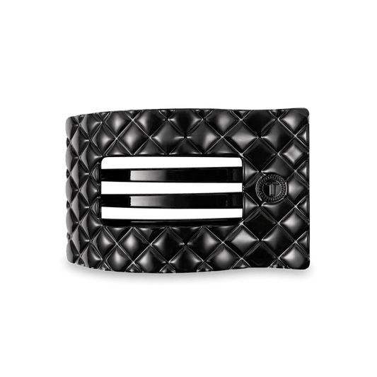 TELETIES - Jet Black Quilted Medium Flat Rectangle Hair Clip - Accessories - Hair - Teleties