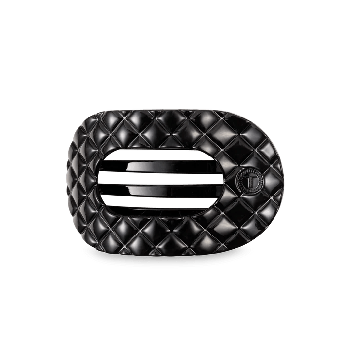TELETIES - Jet Black Quilted Medium Flat Round Hair Clip - Accessories - Hair - Teleties
