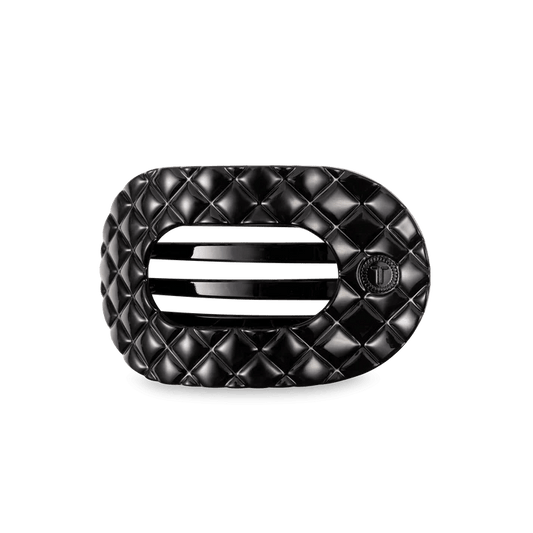 TELETIES - Jet Black Quilted Medium Flat Round Hair Clip - Accessories - Hair - Teleties
