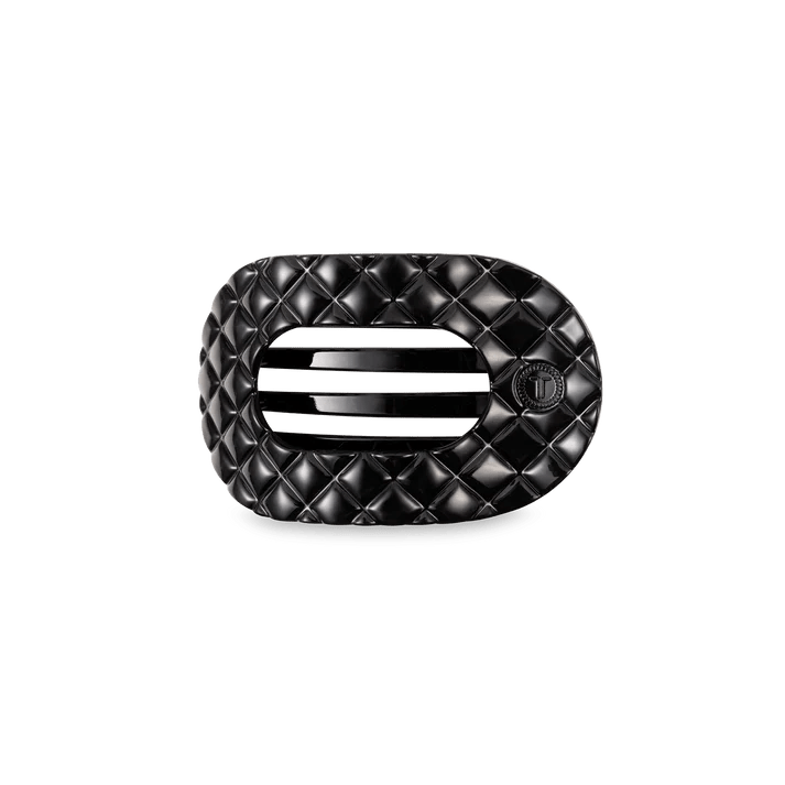 TELETIES - Jet Black Quilted Small Flat Round Hair Clip - Accessories - Hair - Teleties