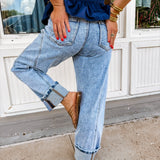 The High Rise Barrel Wide Cuff Jeans - Bottoms- Pants - Saige Denim