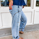 The High Rise Barrel Wide Cuff Jeans - Bottoms- Pants - Saige Denim