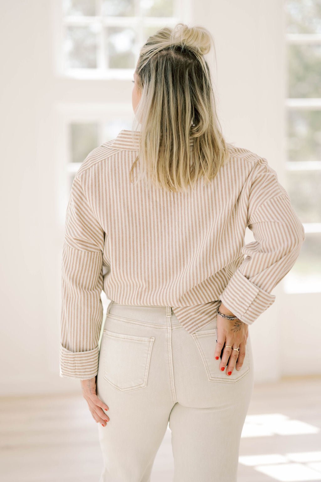 The High Rise Slim Wide Leg Beige Jeans - Bottoms - Pants - Saige Denim
