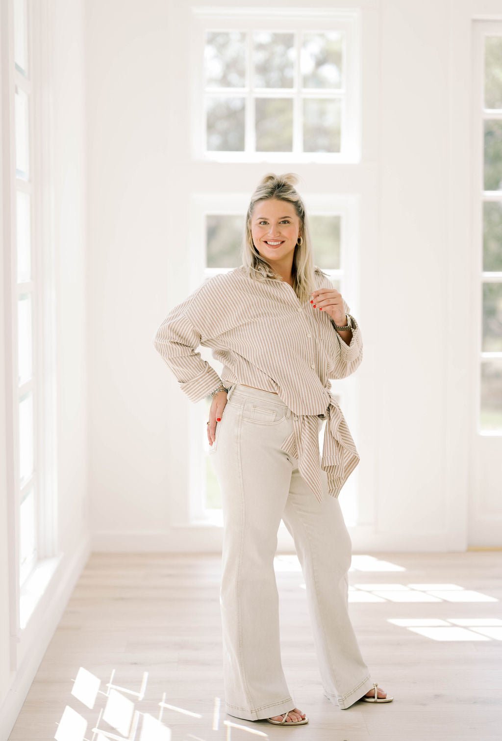 The High Rise Slim Wide Leg Beige Jeans - Bottoms - Pants - Saige Denim