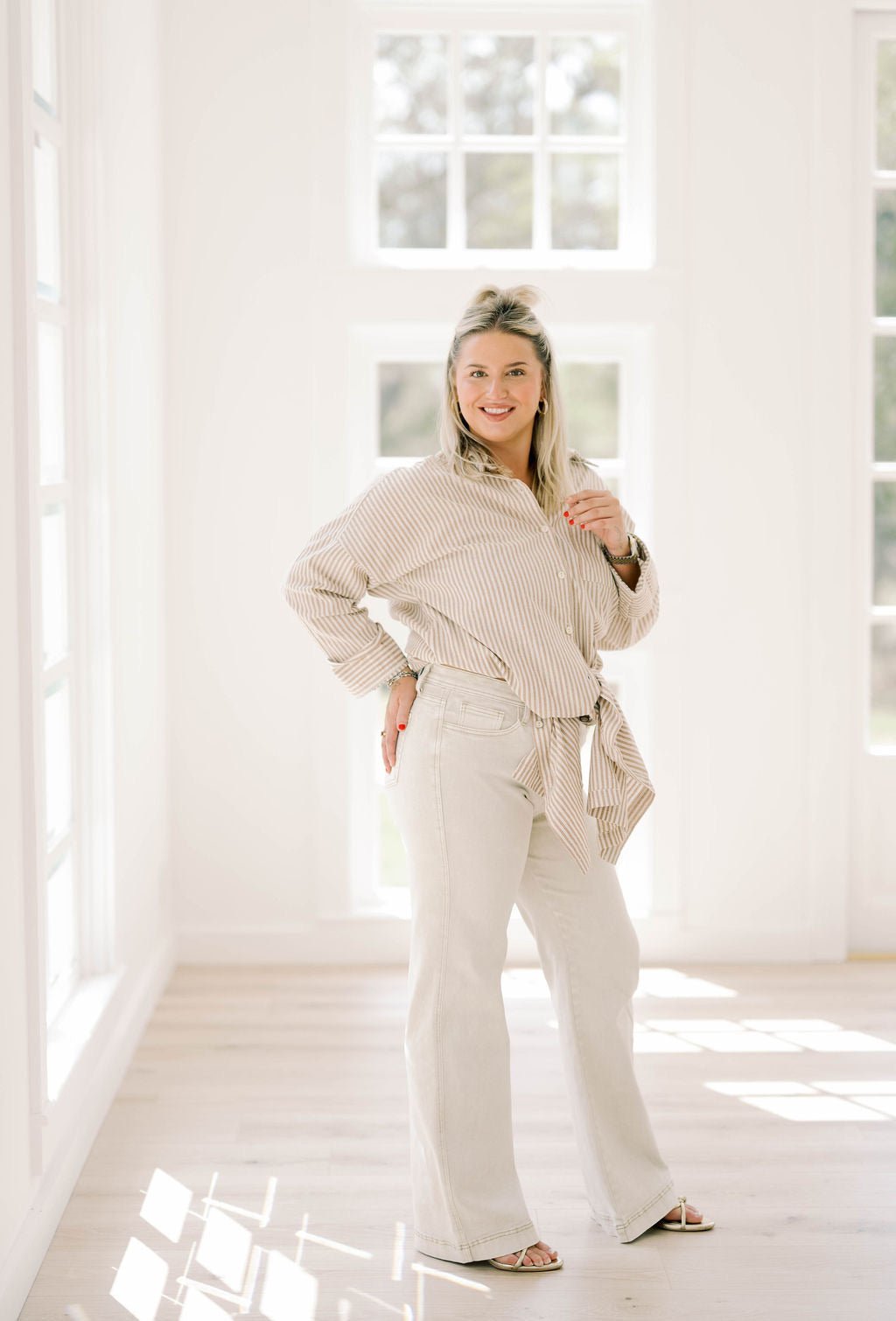 The High Rise Slim Wide Leg Beige Jeans - Bottoms - Pants - Saige Denim