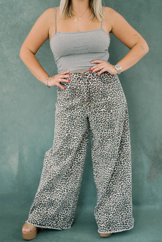 The Super High Rise Wide Leg Leopard Jeans - Bottoms - Pants - Saige Denim