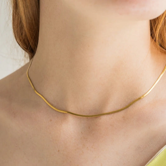 Micro Herringbone Gold Necklace