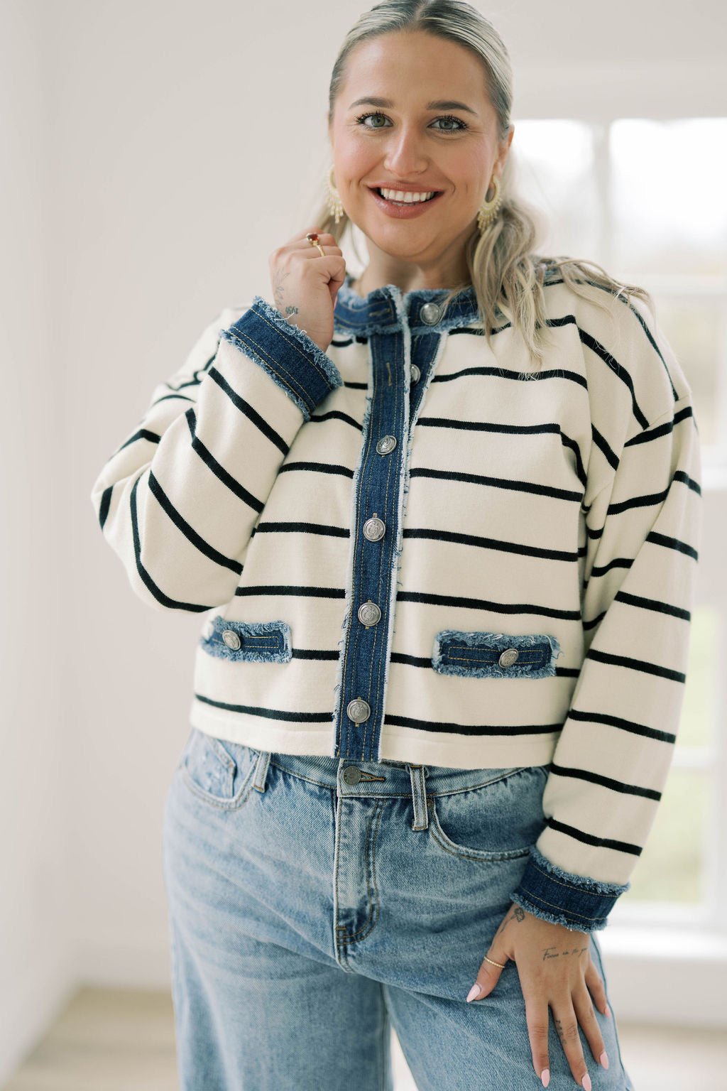 Timeless Stripes Sweater Denim Top - Tops - Sweaters - Able