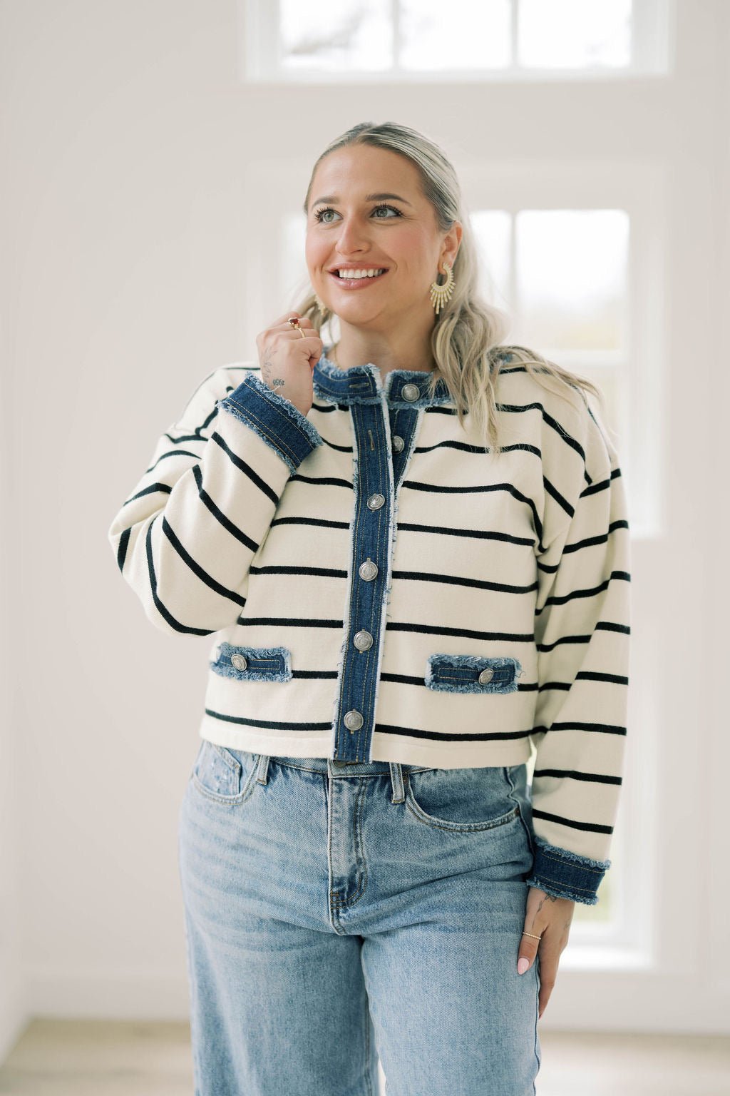 Timeless Stripes Sweater Denim Top - Tops - Sweaters - Able
