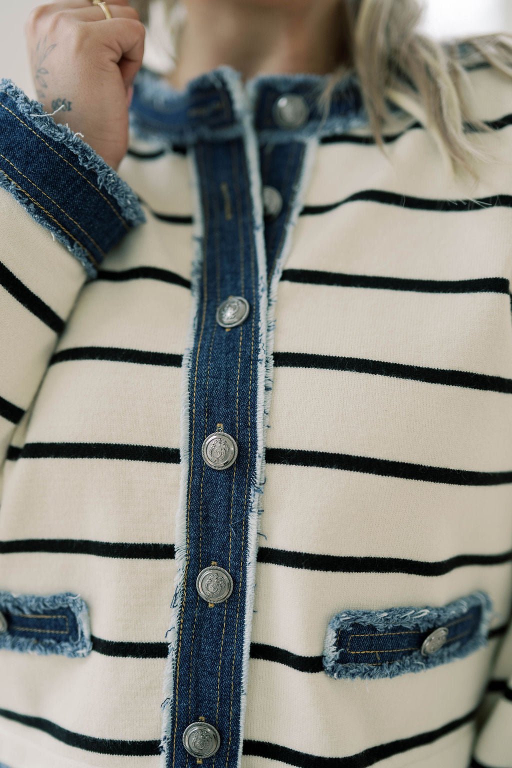 Timeless Stripes Sweater Denim Top - Tops - Sweaters - Able