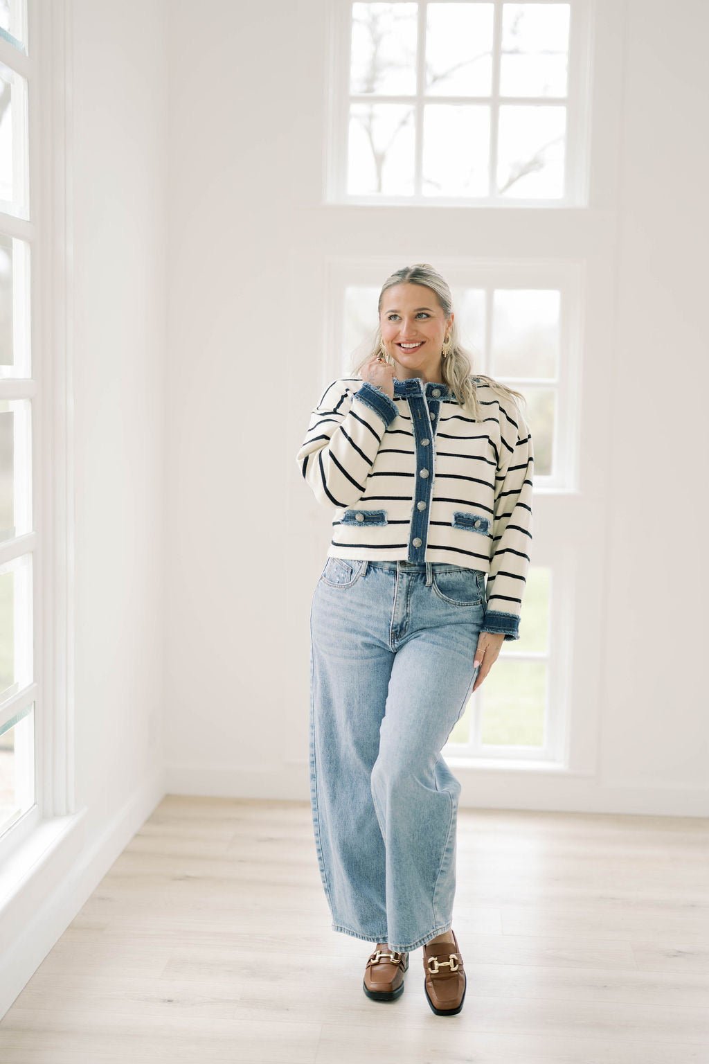 Timeless Stripes Sweater Denim Top - Tops - Sweaters - Able