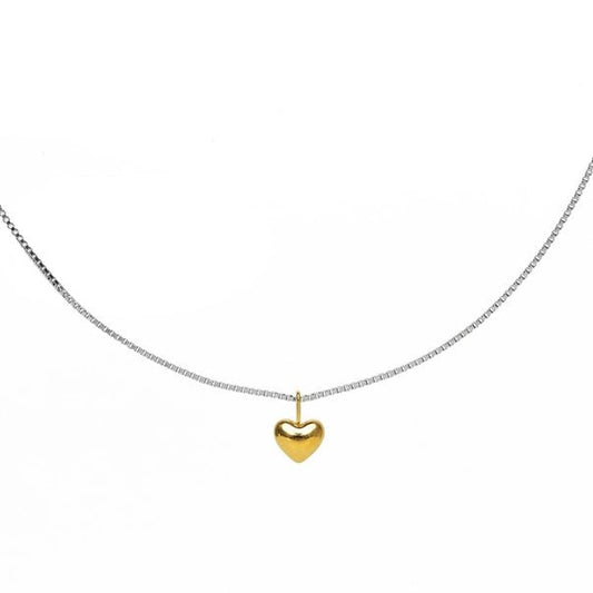 Tiny Two - Tone Puffy Heart Adjustable Necklace - Jewelry - Necklaces - Brenda Grands Jewelry