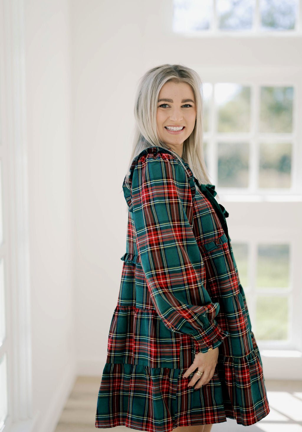 'Tis the Season Plaid Ruffle Dress - Dresses - Peach Love CA