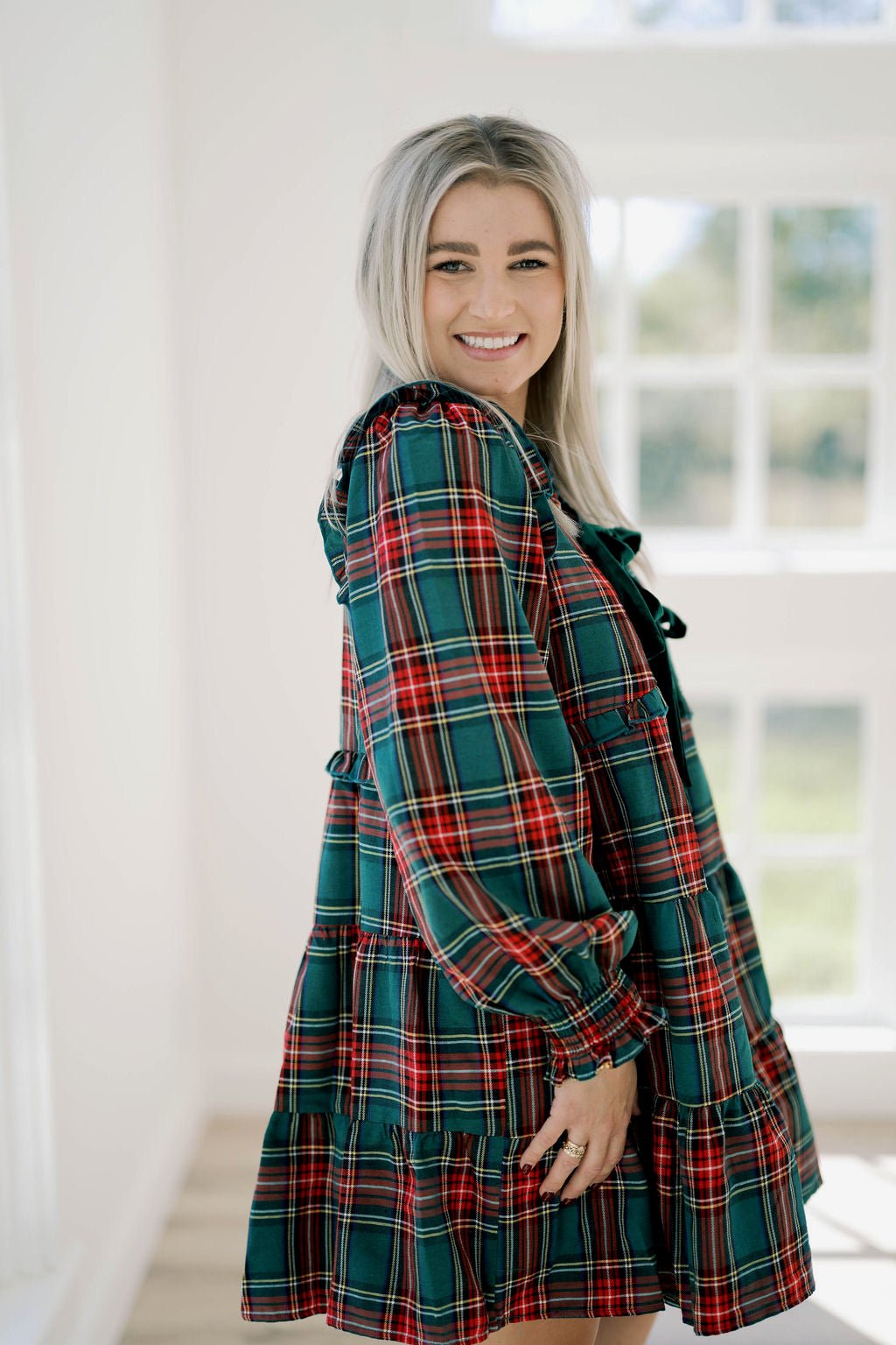 'Tis the Season Plaid Ruffle Dress - Dresses - Peach Love CA