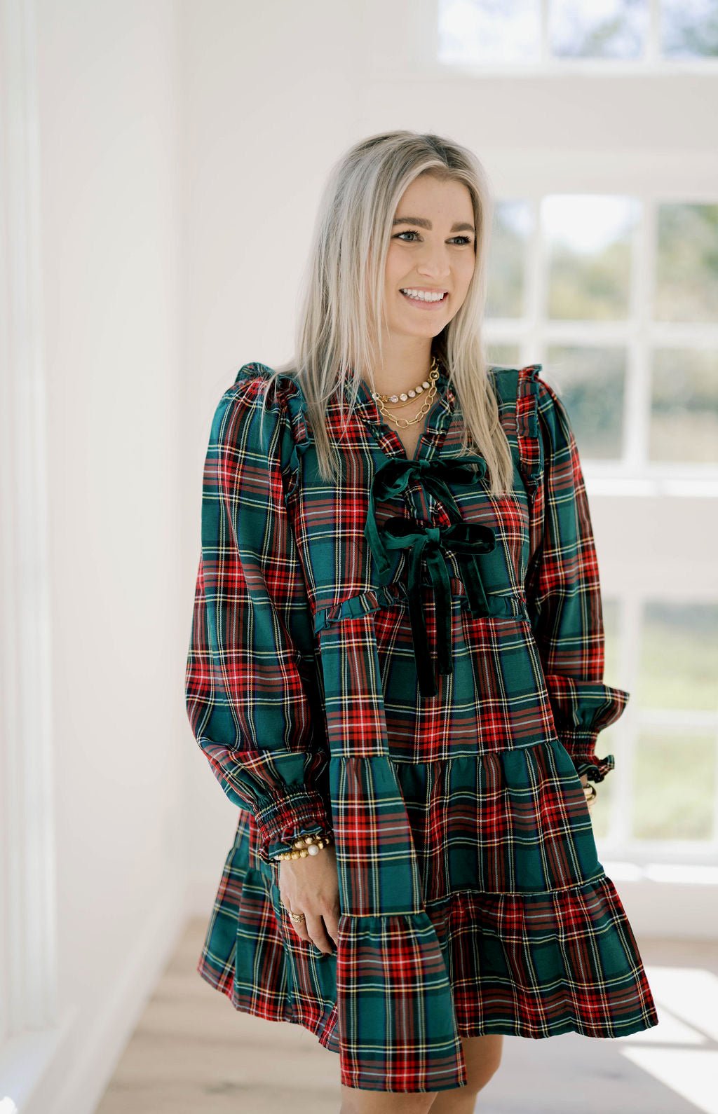 'Tis the Season Plaid Ruffle Dress - Dresses - Peach Love CA