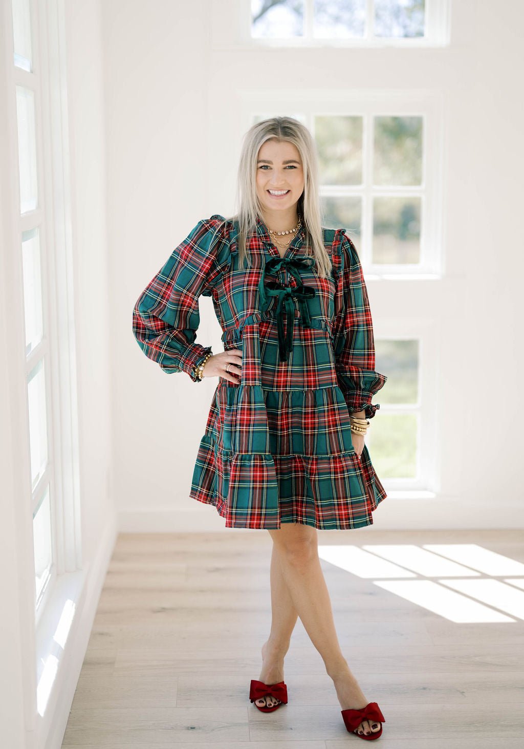 'Tis the Season Plaid Ruffle Dress