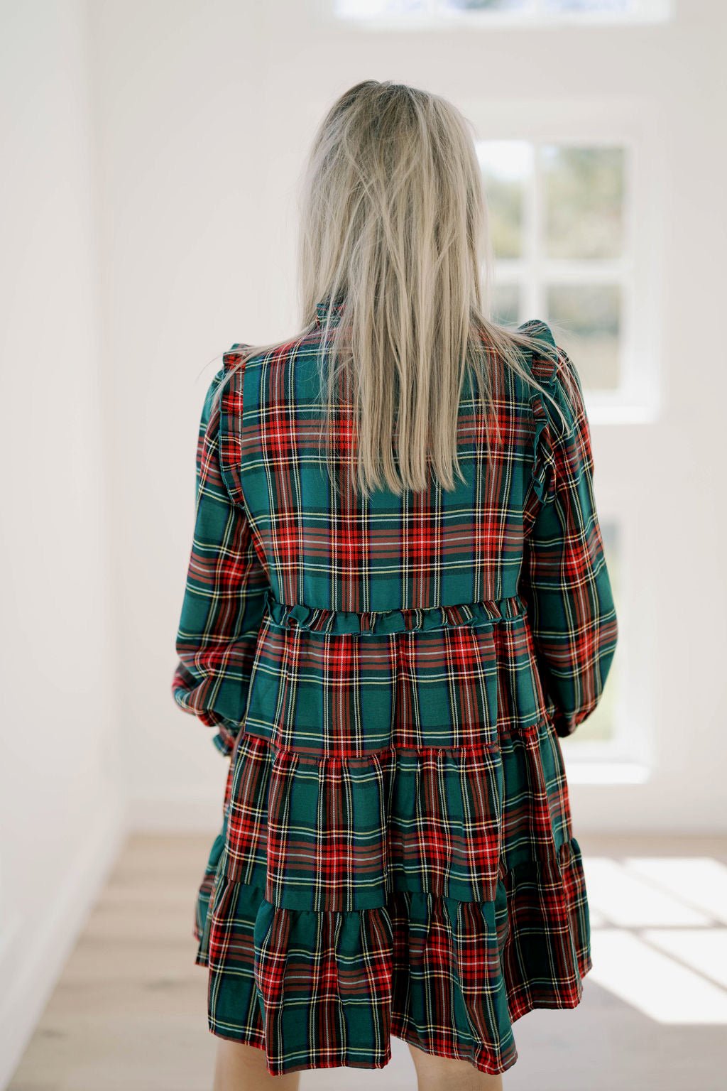 'Tis the Season Plaid Ruffle Dress - Dresses - Peach Love CA