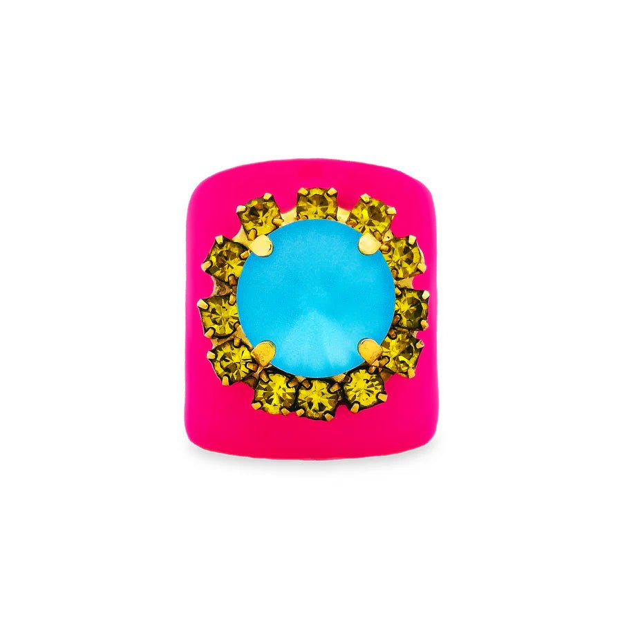 TOVA - Gold Jacci Enamel Electric Pink Ring - Jewelry - Rings - Tova