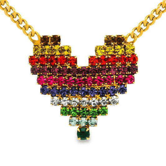 TOVA - Gold Multi Rhinestone Candy Heart Necklace - Jewelry - Necklaces - Tova