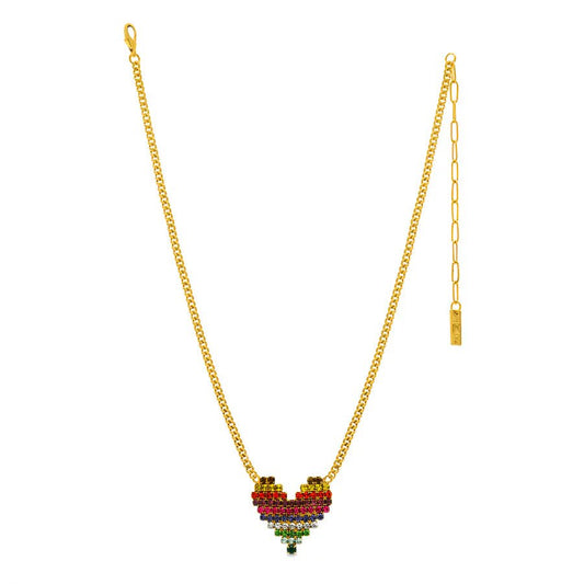 TOVA - Gold Multi Rhinestone Candy Heart Necklace - Jewelry - Necklaces - Tova