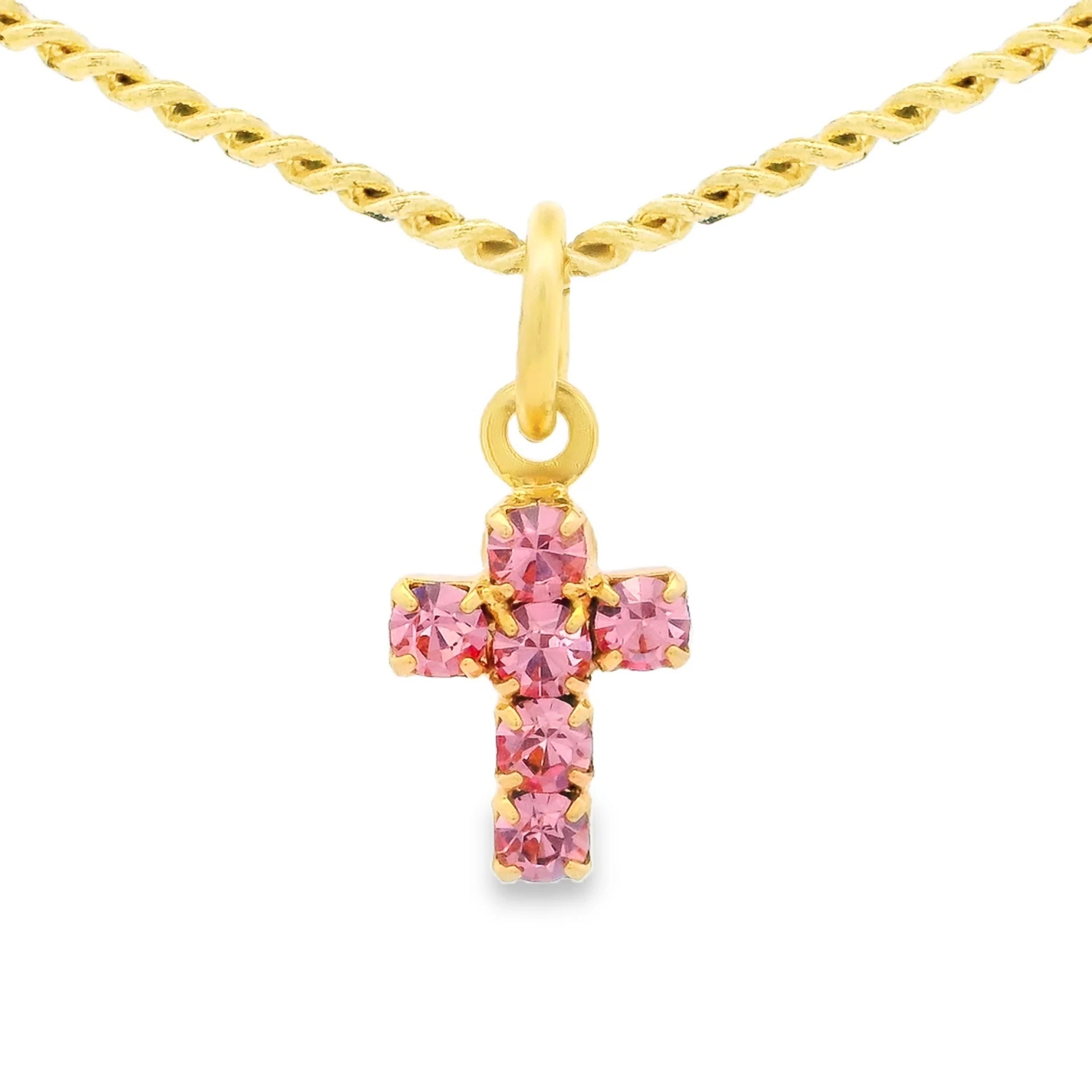TOVA - Gold Single Mini Cross Necklace in Light Rose - Jewelry - Necklaces - Tova