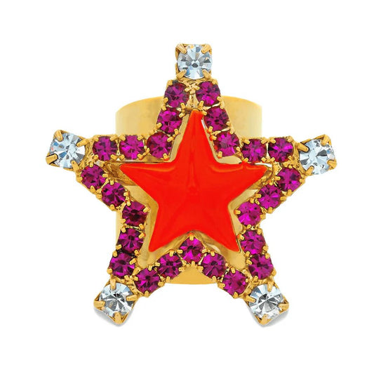 TOVA - Gold Super Star Ring in Enamel Red - Jewelry - Rings - Tova