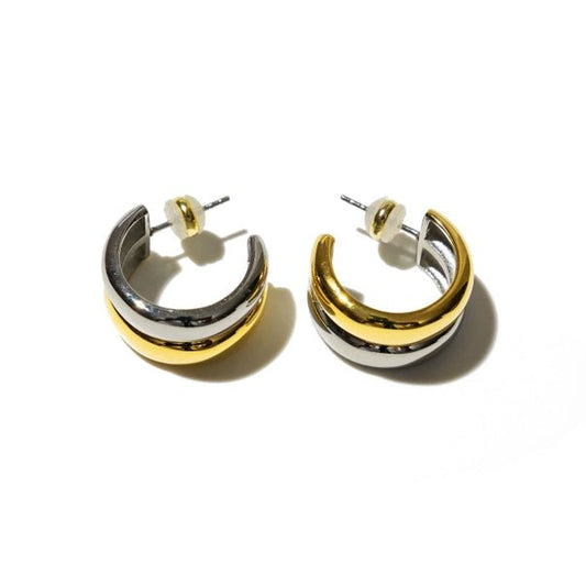 Twin Two - Toned Hoop Earrings - Jewelry - Earrings - Brenda Grands Jewelry
