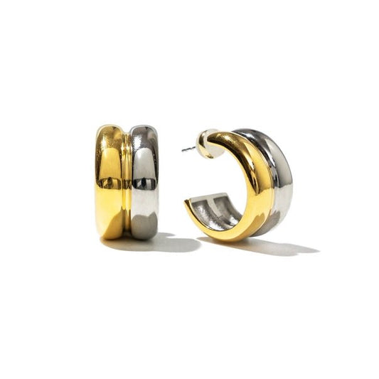 Twin Two - Toned Hoop Earrings - Jewelry - Earrings - Brenda Grands Jewelry
