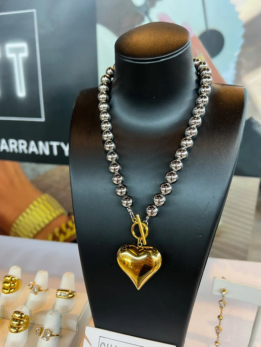 Two - Tone Bubble Heart Necklace - Jewelry - Necklaces - Chansutt Pearls