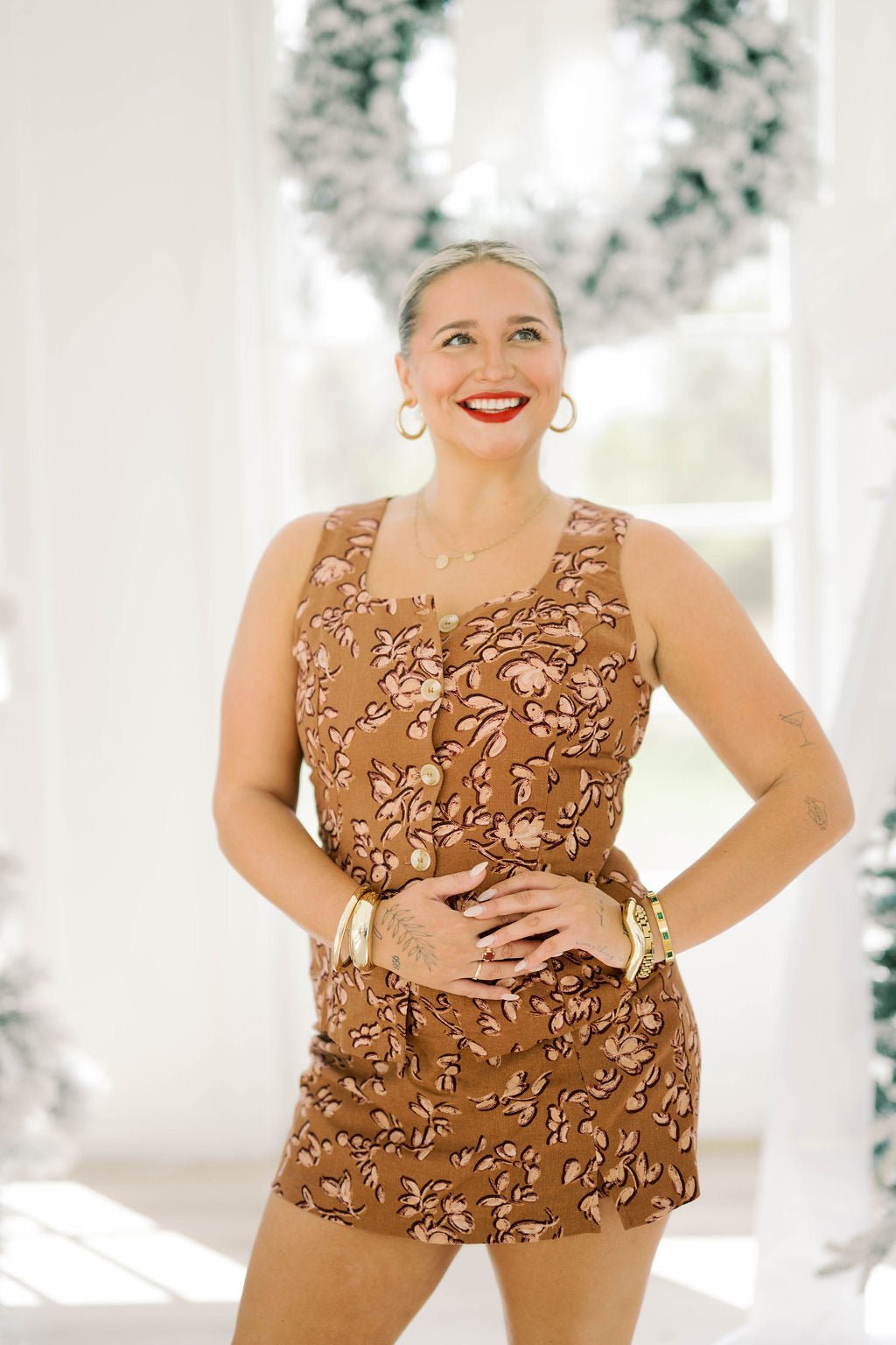 Uptown Gathering Floral Linen Skort - Bottoms - Skirts - Illa Illa