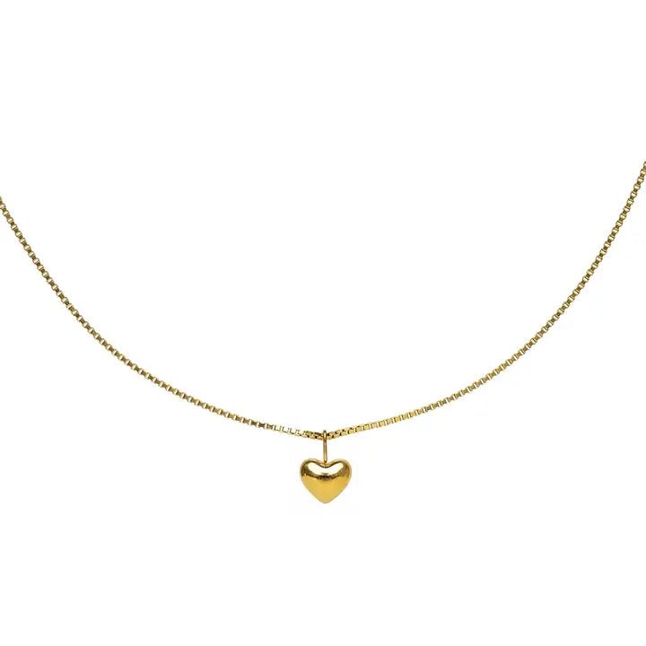 Waterproof Dainty Gold Puffy Heart Necklace - Jewelry - Necklaces - Brenda Grands Jewelry