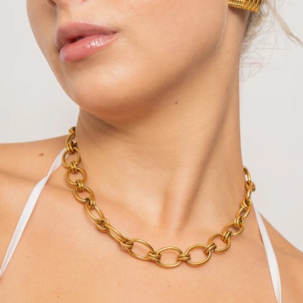 Waterproof Gold Chunky Oval Necklace - Jewelry - Necklaces - Brenda Grands Jewelry