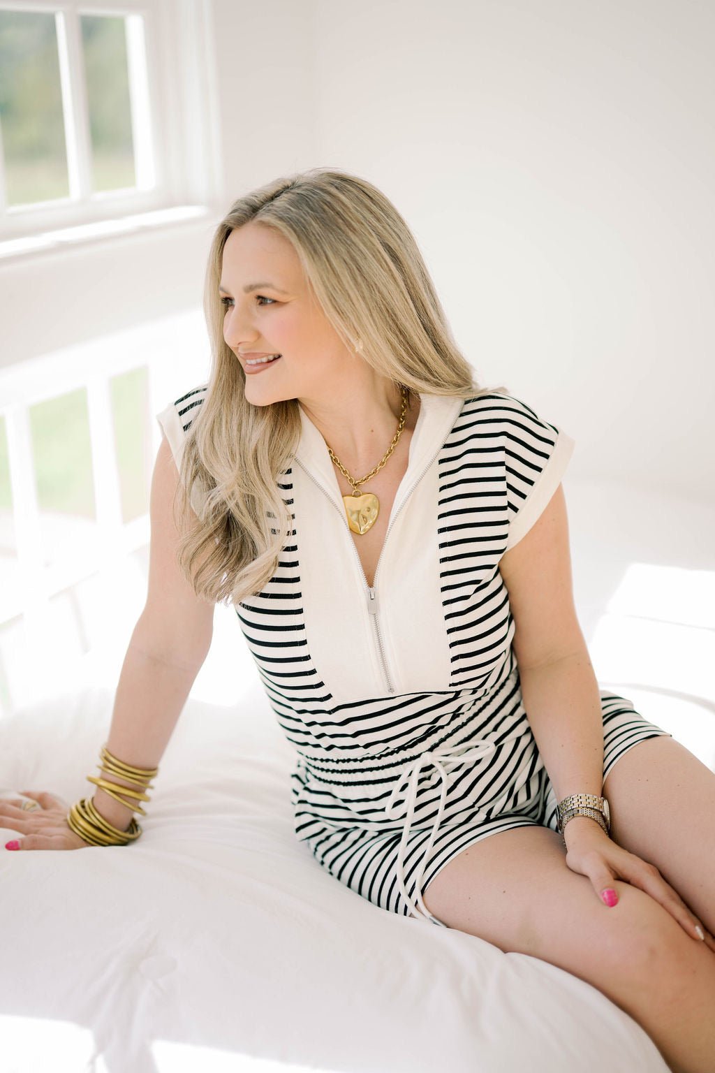 Wheels Up Striped Romper - Rompers - Blu Pepper