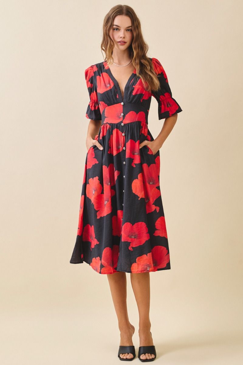 Yes Please Bold Floral Midi Dress - Dresses - TCEC