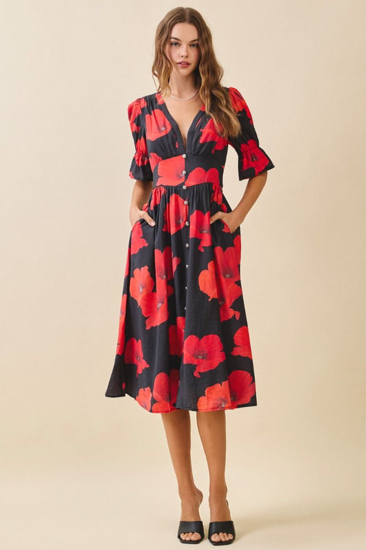 Yes Please Bold Floral Midi Dress - Dresses - TCEC