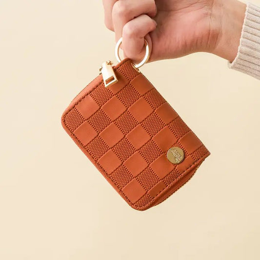Zip Around Wallet Cognac Checkered - Accessories - Travel - Darling Effect
