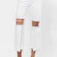 The 'New Beginnings' High Rise Cropped Wide Leg Jeans. High rise design offers a fit that flatters your figure and elongates your legs. Cropped jeans with a wide leg is perfect for showcasing your favorite footwear – from heels to sneakers. Make a bold statement with the destroyed open knees and frayed hem that add an edgy vibe to your ensemble.  22" front rise, 10 1/2" inseam, and 26" knee. Express yourself by pairing them with your favorite tops, accessories, and footwear.